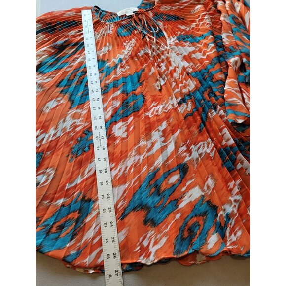 Michael Kors Womens Pleated Crinkle Chiffon Caftan Blouse L Orange & Blue Abstra - Picture 5 of 9